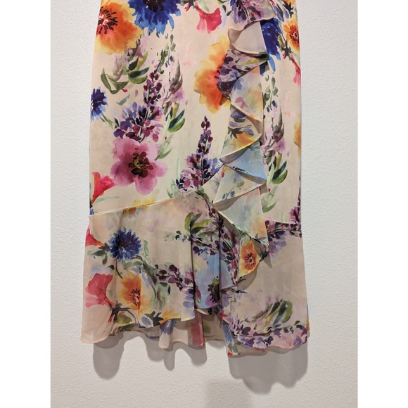 Adrianna Papell Floral Ruffled Faux Wrap Midi Dress - Picture 6 of 7